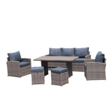 6pcs Outdoor PE Rattan Sofa Set with Removable Cushions