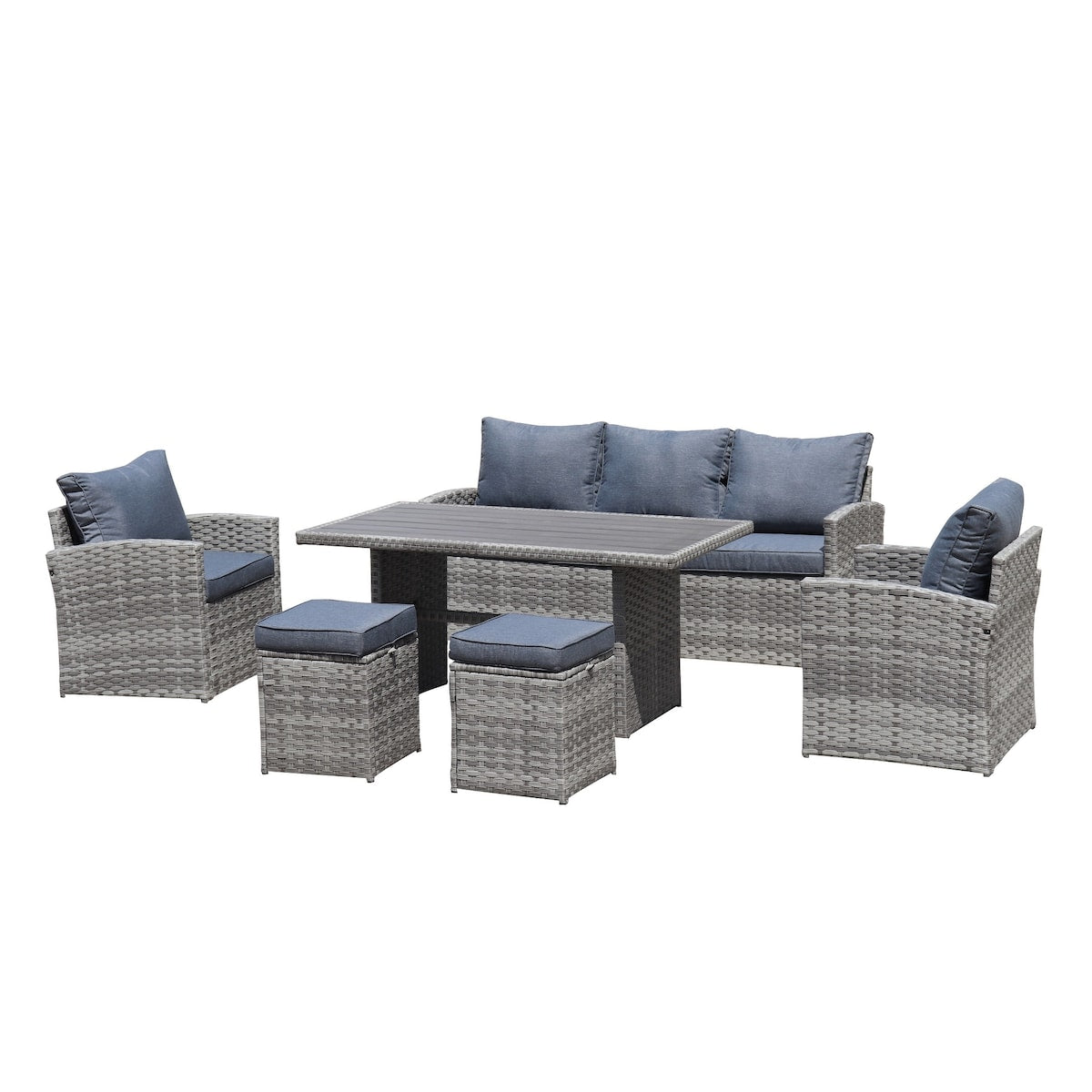 6pcs Outdoor PE Rattan Sofa Set with Removable Cushions