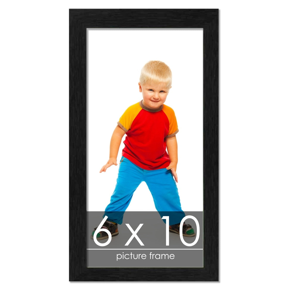 6x10 Traditional Black Complete Wood Picture Frame with UV Acrylic, Foam Board Backing, & Hardware