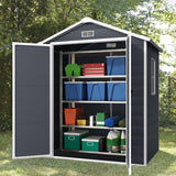 6x4.4FT Outdoor Resin Plastic Storage Shed with Floor, Lockable Doors