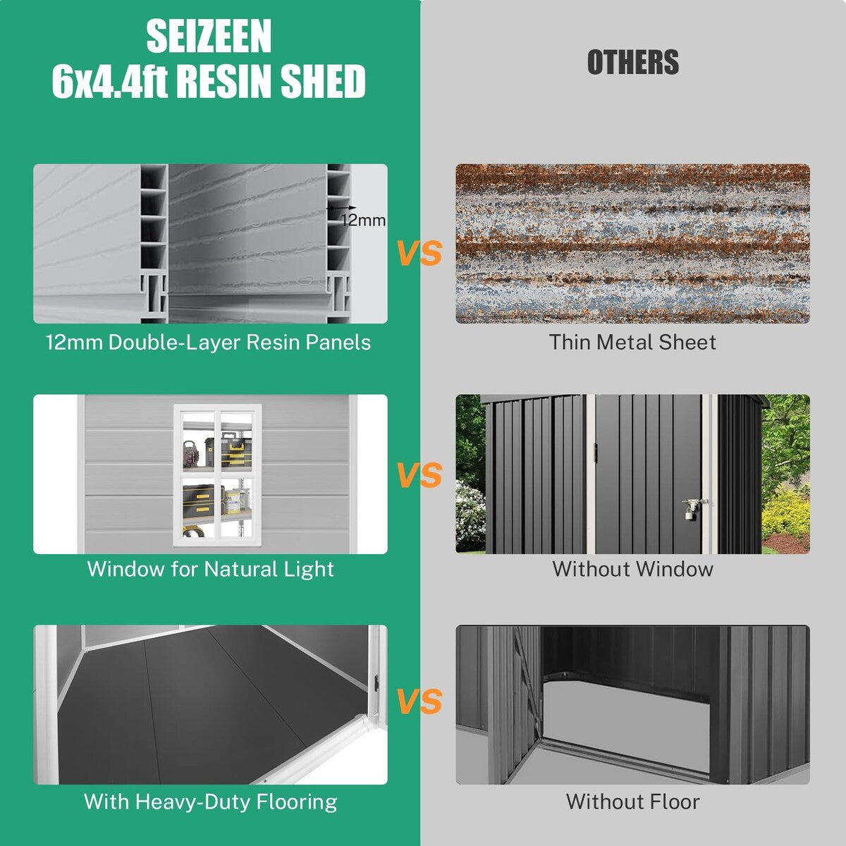 6x4.4FT Outdoor Resin Plastic Storage Shed with Floor, Lockable Doors
