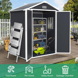 6x4.4FT Outdoor Resin Plastic Storage Shed with Floor, Lockable Doors