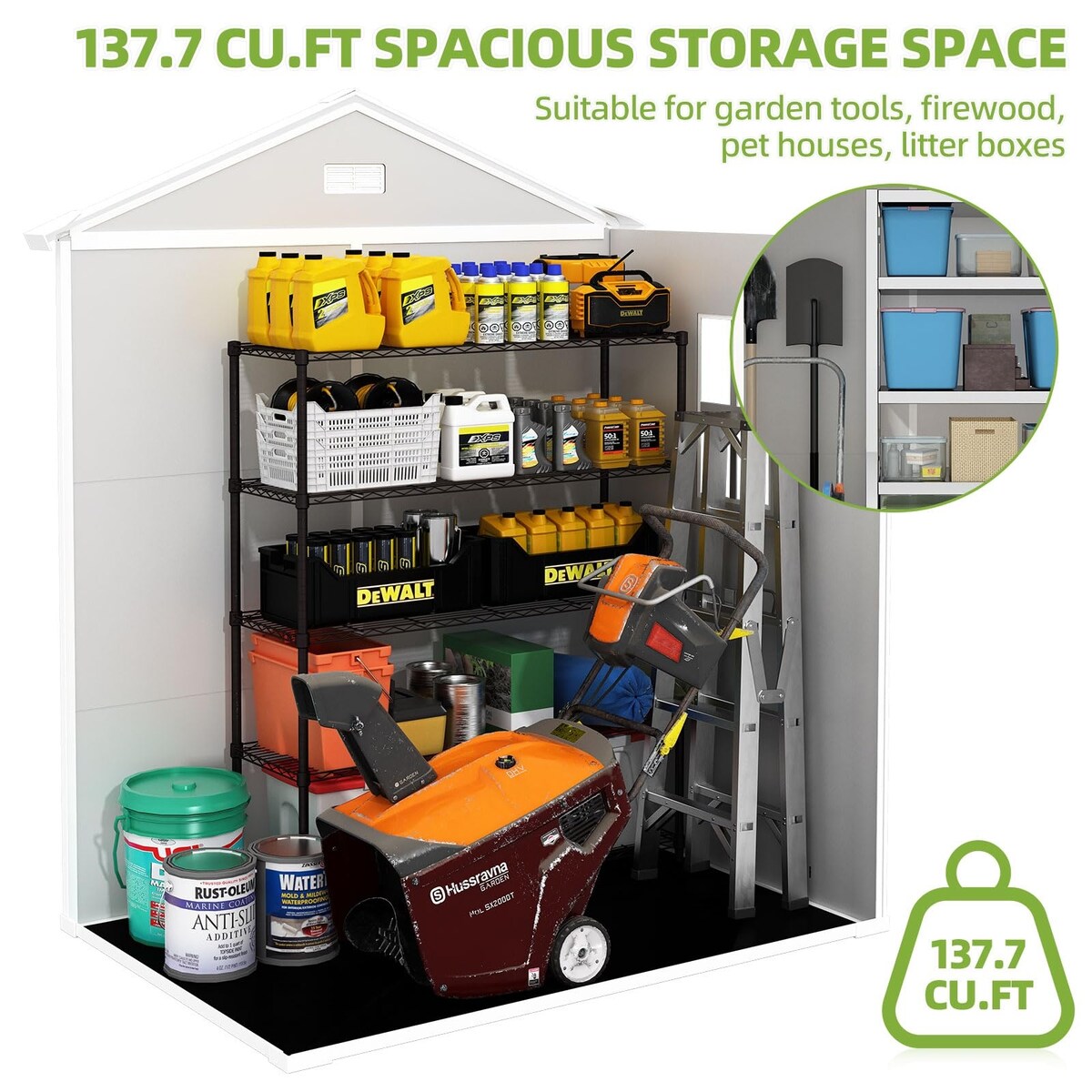 6x4.4FT Outdoor Resin Plastic Storage Shed with Floor, Lockable Doors