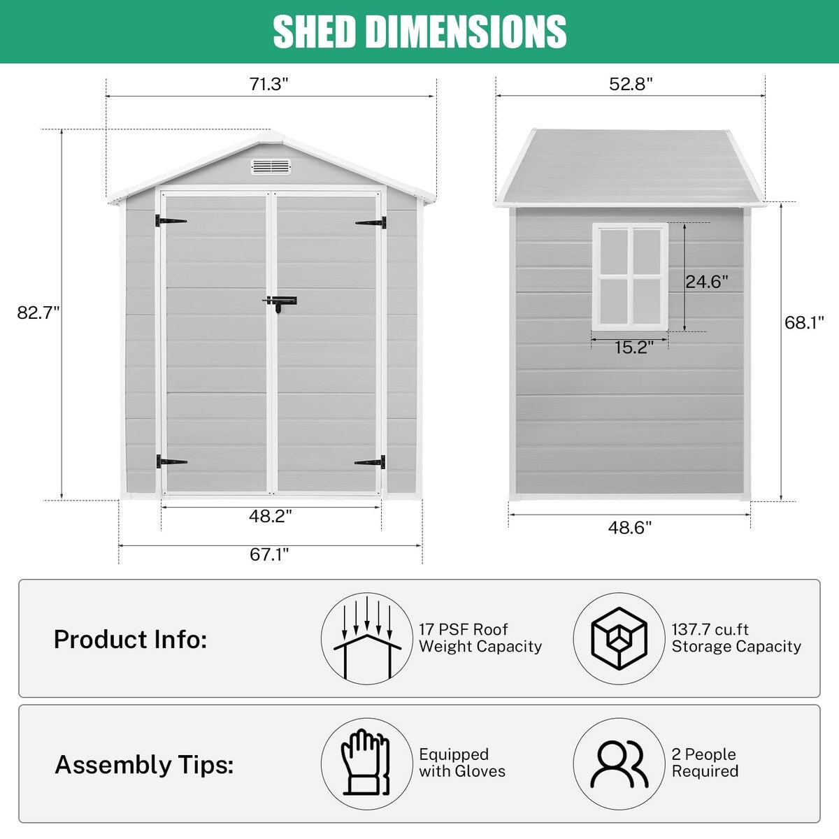 6x4.4FT Outdoor Resin Plastic Storage Shed with Floor, Lockable Doors