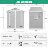 6x4.4FT Outdoor Resin Plastic Storage Shed with Floor, Lockable Doors