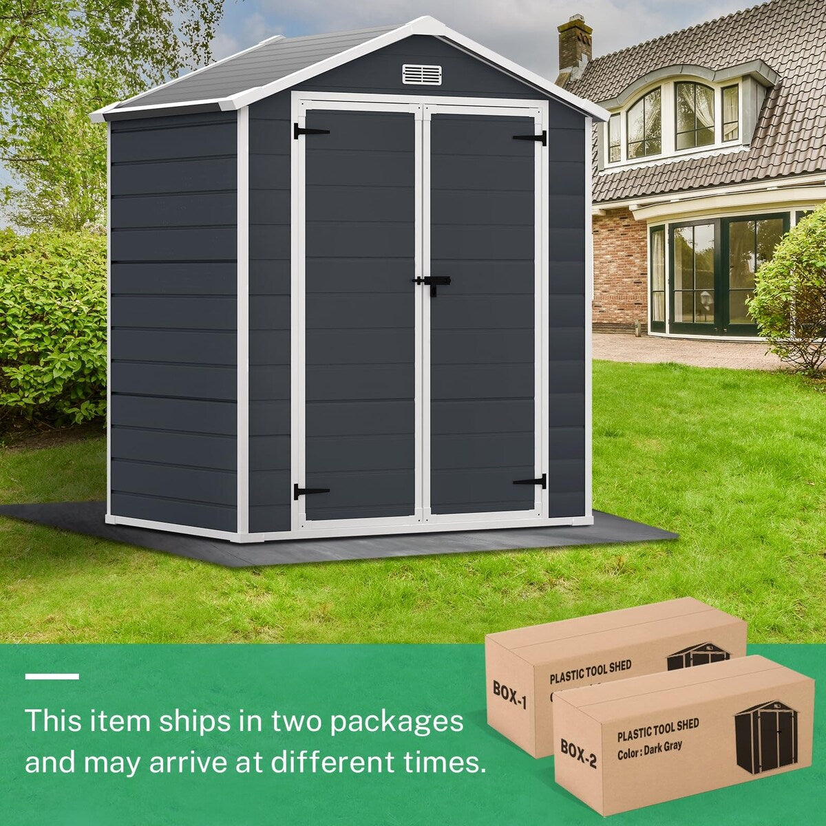 6x4.4FT Outdoor Resin Plastic Storage Shed with Floor, Lockable Doors