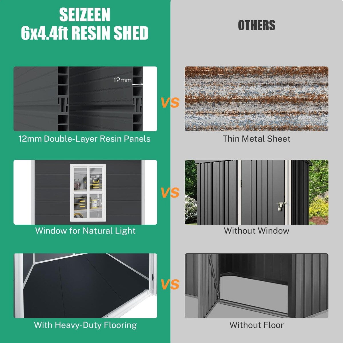 6x4.4FT Outdoor Resin Plastic Storage Shed with Floor, Lockable Doors