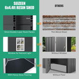 6x4.4FT Outdoor Resin Plastic Storage Shed with Floor, Lockable Doors