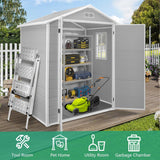 6x4.4FT Outdoor Resin Plastic Storage Shed with Floor, Lockable Doors