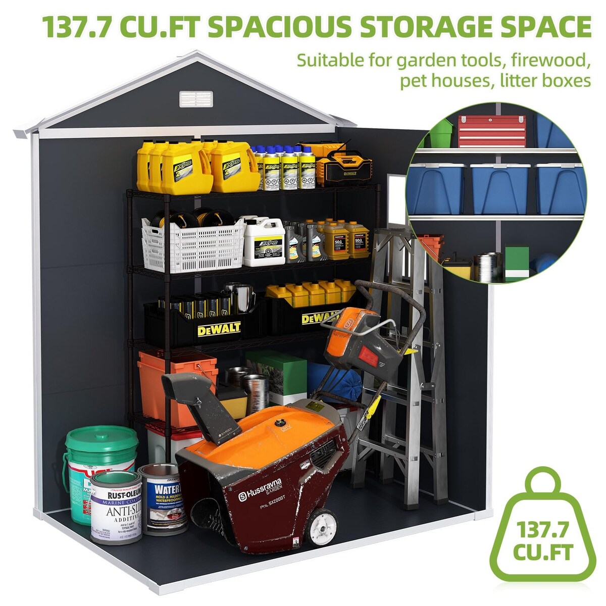6x4.4FT Outdoor Resin Plastic Storage Shed with Floor, Lockable Doors