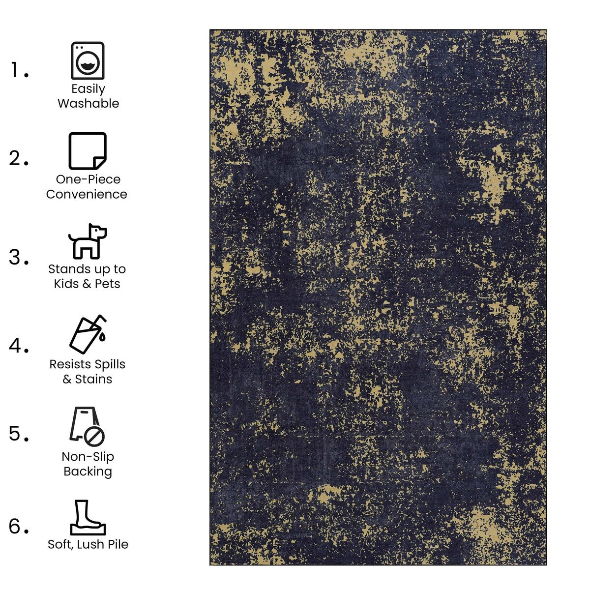 6x9 Area Rugs Machine Washable Rugs Living Room Rugs for Bedroom Laundry Room Kitchen Non Slip Carpet Abstract Soft - 6' x 7'