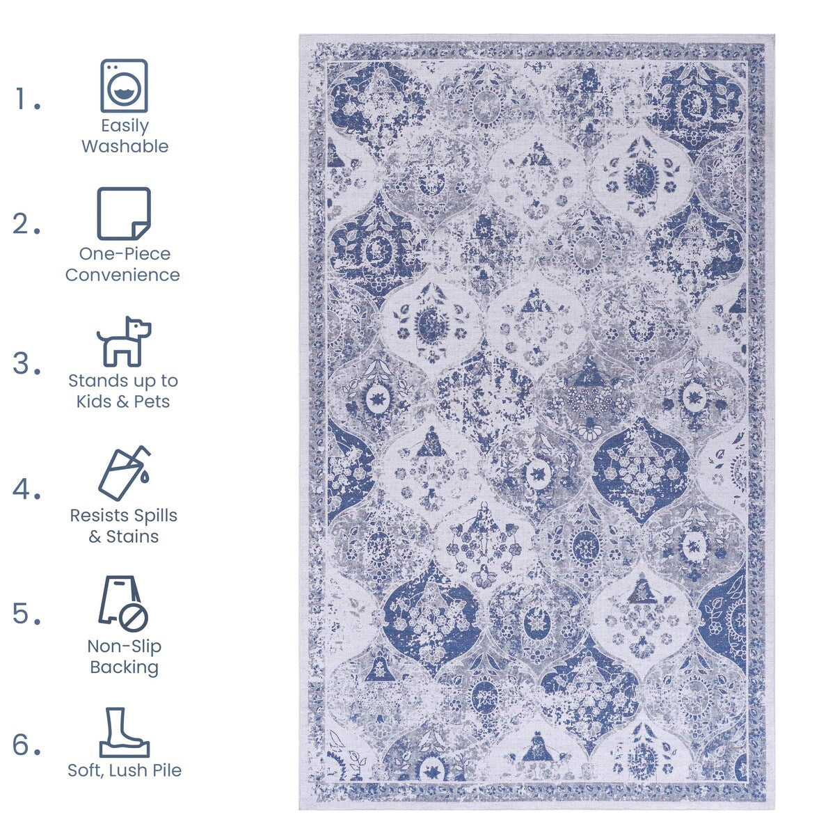 6x9 Area Rugs,Non Slip Floor Carpet,Low Pile Water Repellent,Ultra Soft Faux Wool Vintage Moroccan Rugs for Living Room Bedroom