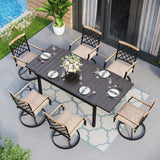 MAISON ARTS 7/9-Piece Outdoor Patio Dining Set, 6/8 Metal Swivel Dining Chairs, 1 Rectangular Expandable Table