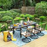 MAISON ARTS 7/9-Piece Outdoor Patio Dining Set, 6/8 Metal Swivel Dining Chairs, 1 Rectangular Expandable Table
