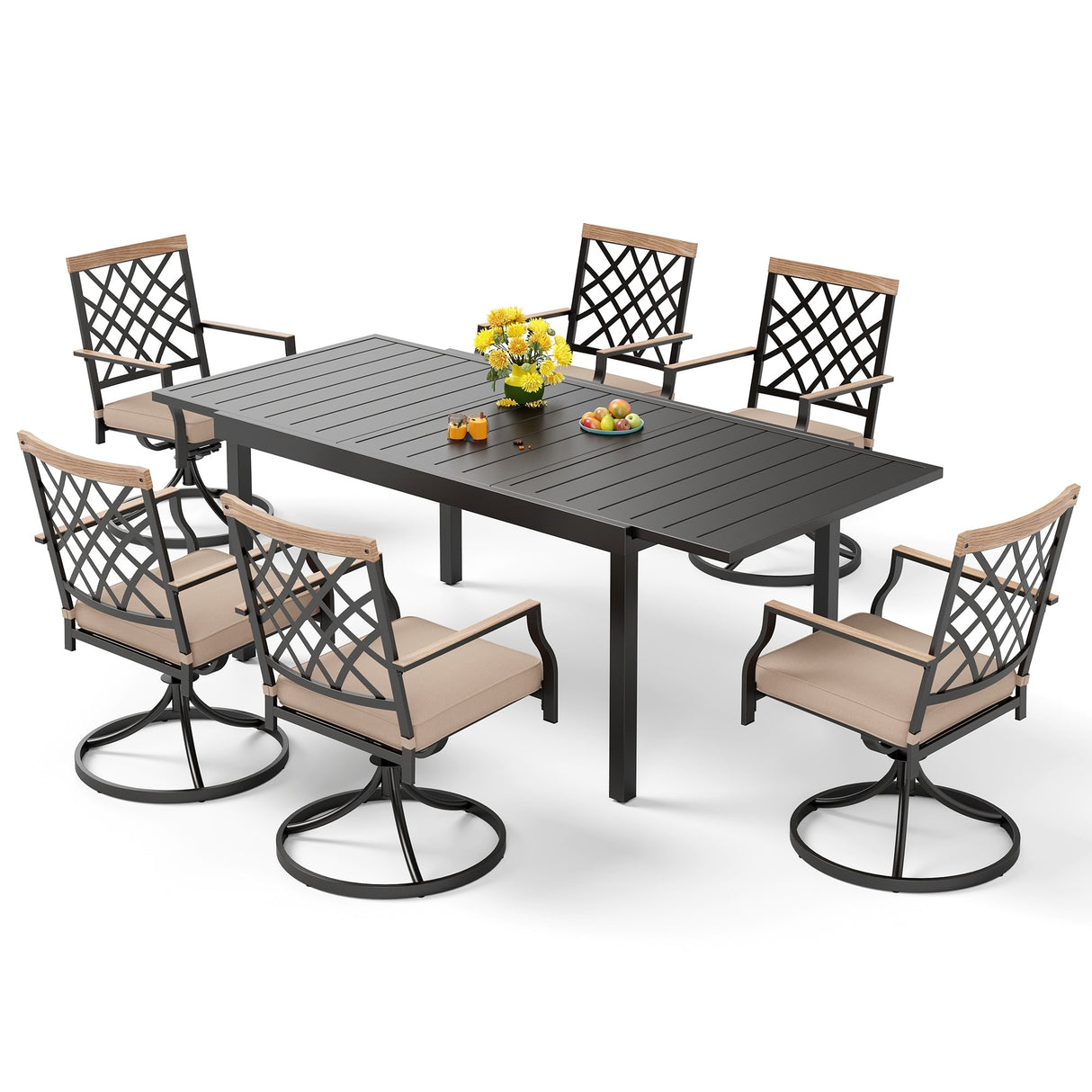 MAISON ARTS 7/9-Piece Outdoor Patio Dining Set, 6/8 Metal Swivel Dining Chairs, 1 Rectangular Expandable Table