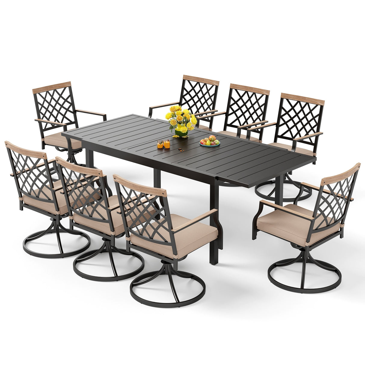 MAISON ARTS 7/9-Piece Outdoor Patio Dining Set, 6/8 Metal Swivel Dining Chairs, 1 Rectangular Expandable Table