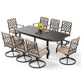 MAISON ARTS 7/9-Piece Outdoor Patio Dining Set, 6/8 Metal Swivel Dining Chairs, 1 Rectangular Expandable Table