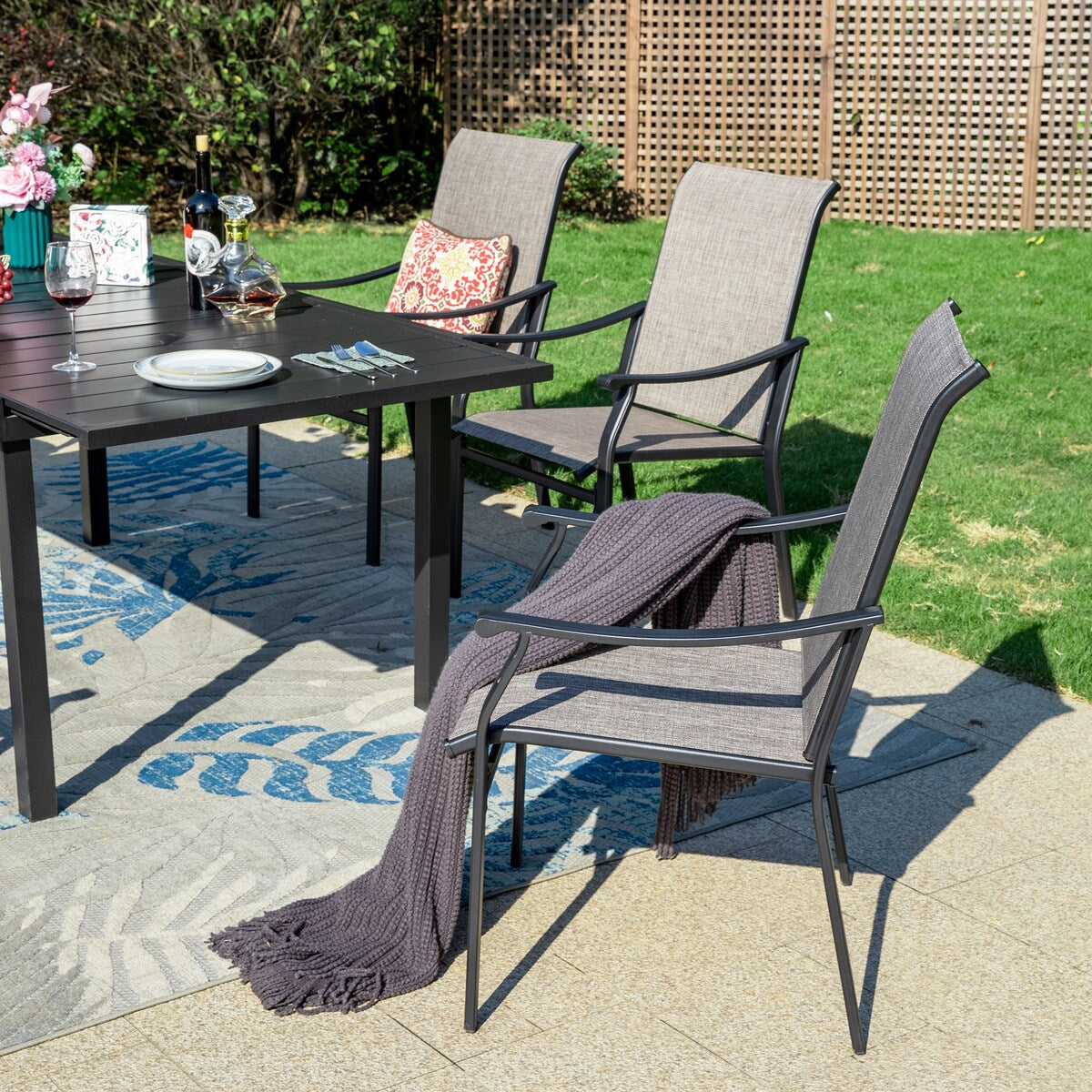 MAISON ARTS 7/9-Piece Patio Dining Set with Metal Expandable Table and Textilene Fabric Padded Armchairs