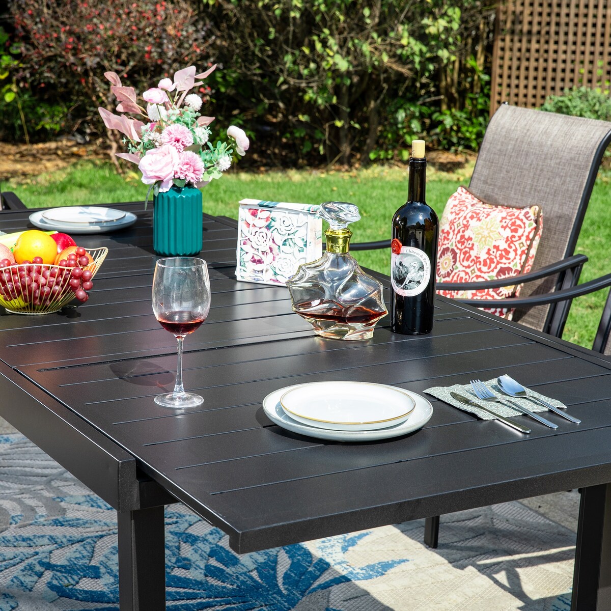 MAISON ARTS 7/9-Piece Patio Dining Set with Metal Expandable Table and Textilene Fabric Padded Armchairs