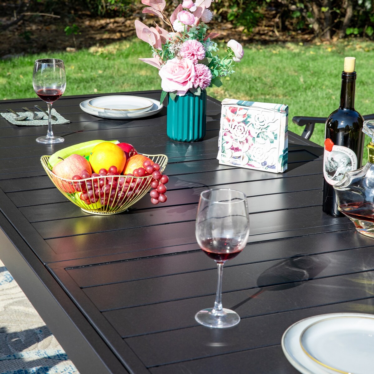 MAISON ARTS 7/9-Piece Patio Dining Set with Metal Expandable Table and Textilene Fabric Padded Armchairs