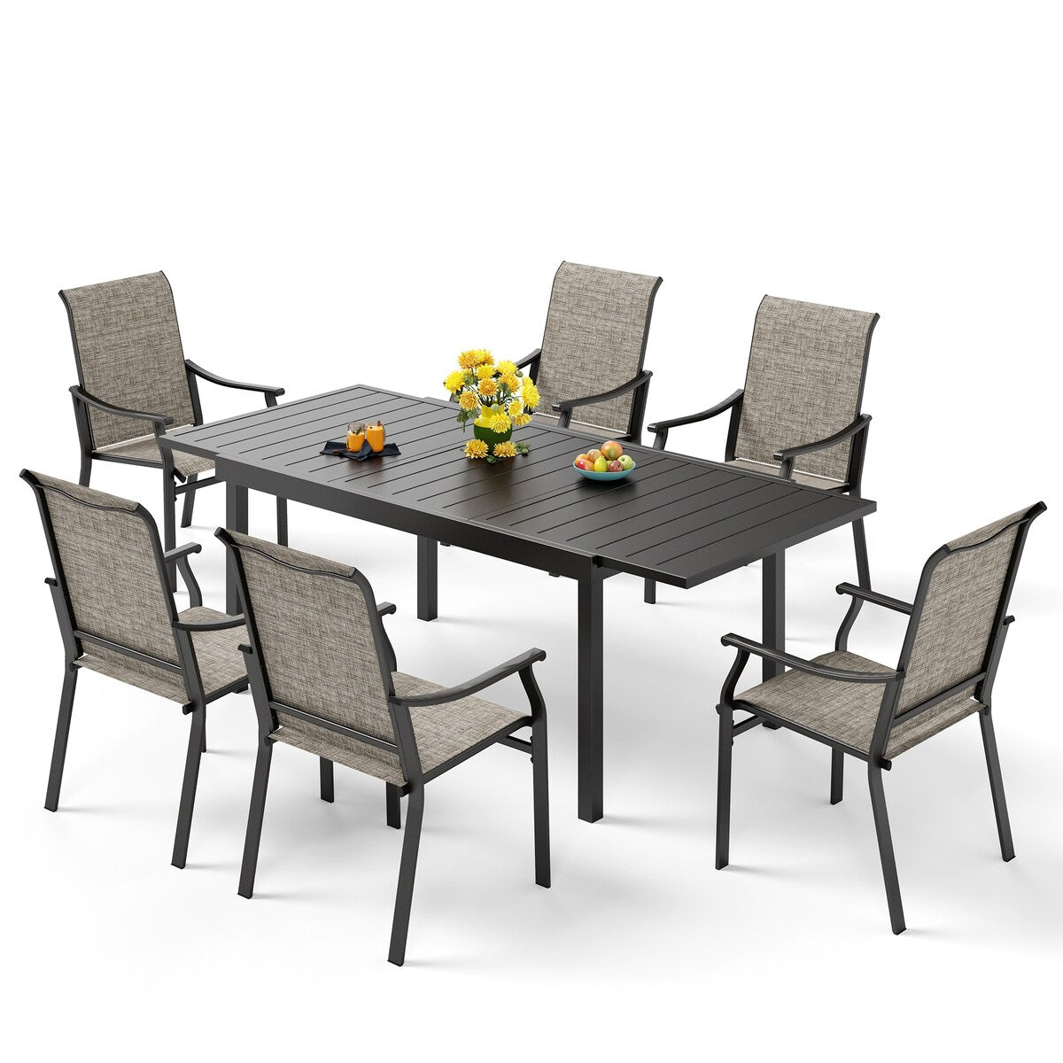MAISON ARTS 7/9-Piece Patio Dining Set with Metal Expandable Table and Textilene Fabric Padded Armchairs