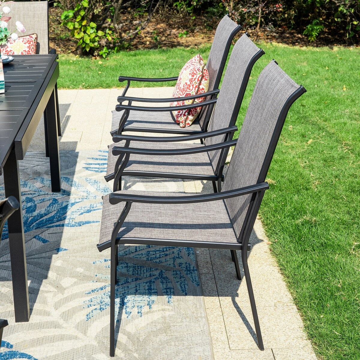 MAISON ARTS 7/9-Piece Patio Dining Set with Metal Expandable Table and Textilene Fabric Padded Armchairs