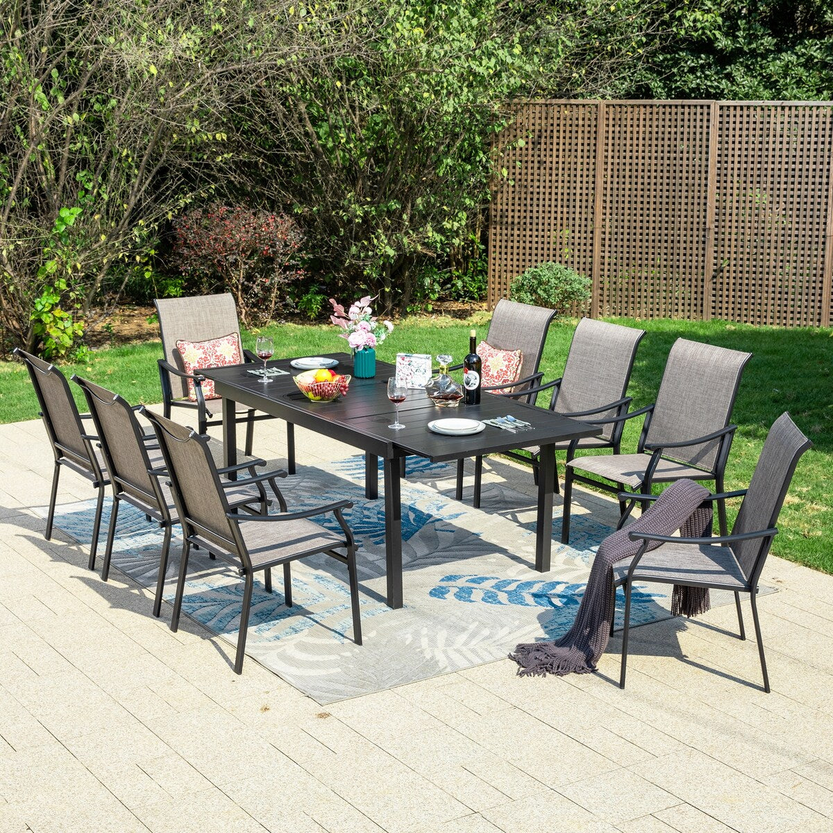 MAISON ARTS 7/9-Piece Patio Dining Set with Metal Expandable Table and Textilene Fabric Padded Armchairs
