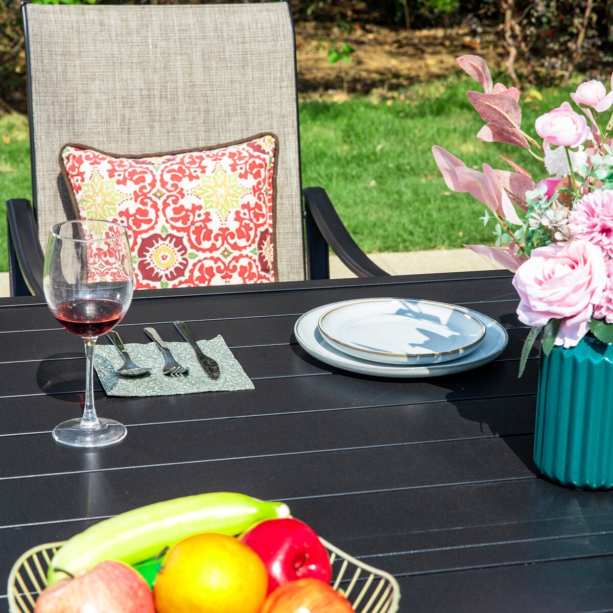MAISON ARTS 7/9-Piece Patio Dining Set with Metal Expandable Table and Textilene Fabric Padded Armchairs