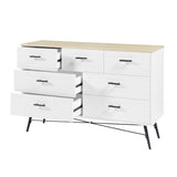 7 Drawer Dresser for Bedroom with Deep Drawers, Wood Dressers & Chest of Drawers, Modern White Long Dressers White & oak