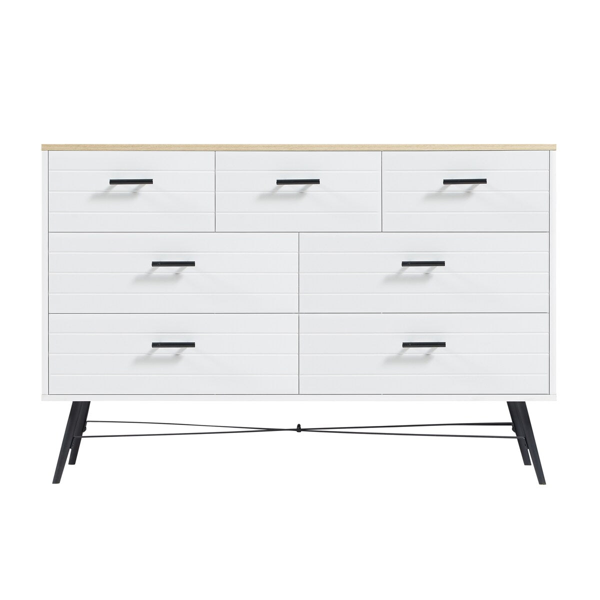 7 Drawer Dresser for Bedroom with Deep Drawers, Wood Dressers & Chest of Drawers, Modern White Long Dressers White & oak