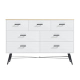 7 Drawer Dresser for Bedroom with Deep Drawers, Wood Dressers & Chest of Drawers, Modern White Long Dressers White & oak