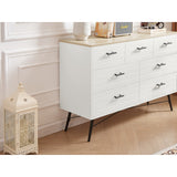 7 Drawer Dresser for Bedroom with Deep Drawers, Wood Dressers & Chest of Drawers, Modern White Long Dressers White & oak