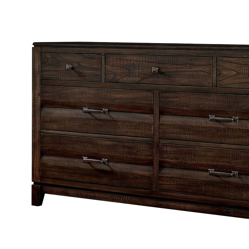 7 Drawer Wooden Dresser with Rough Hewn Texture detail, Brown