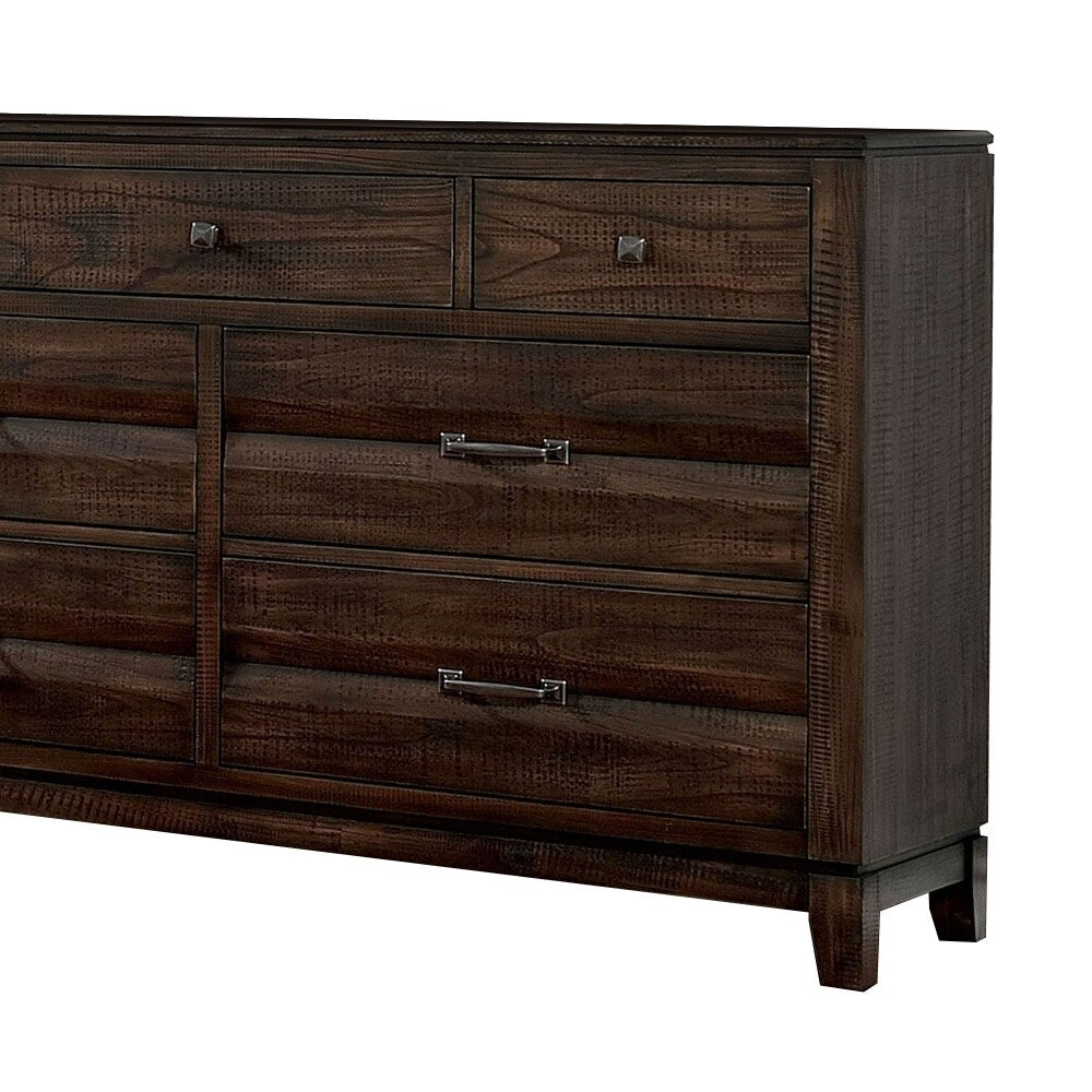 7 Drawer Wooden Dresser with Rough Hewn Texture detail, Brown