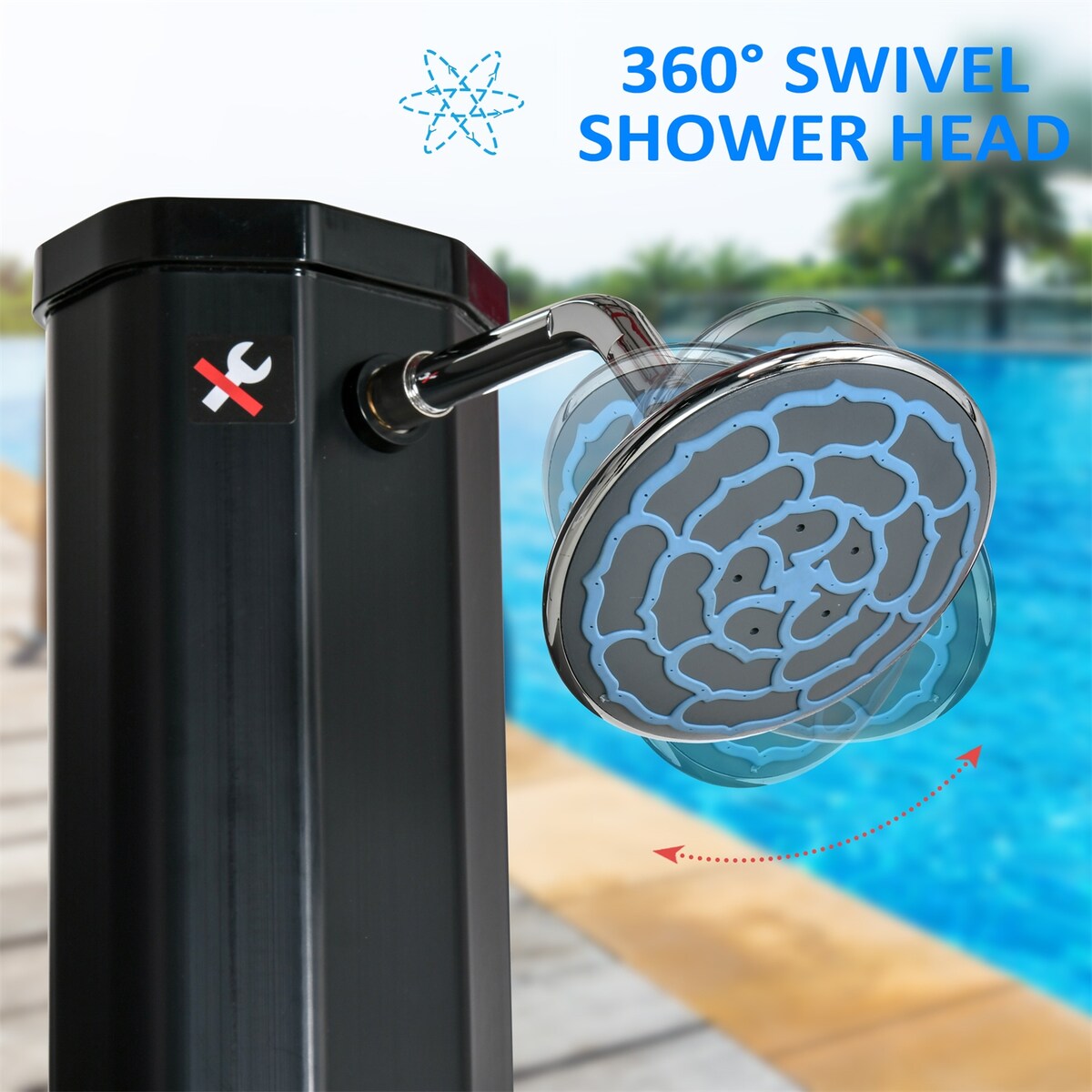 7 FT Outdoor Solar Heated Shower with 360 Rotating Shower Head