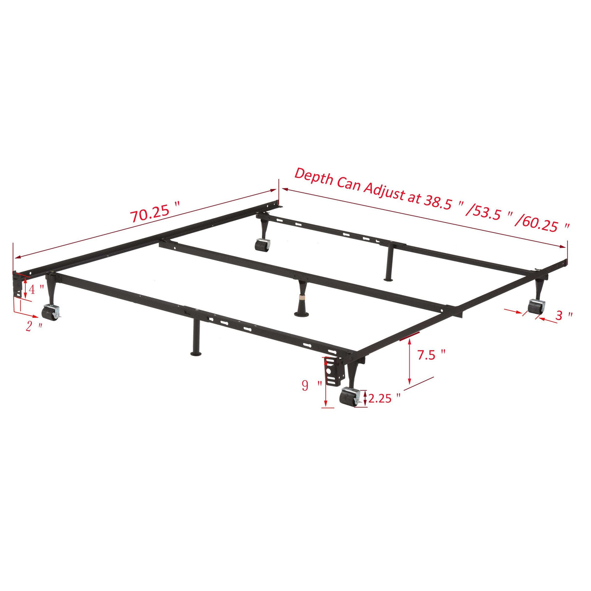 7-Leg Heavy Duty Queen Bed Frame with Center Support & Locking Wheel