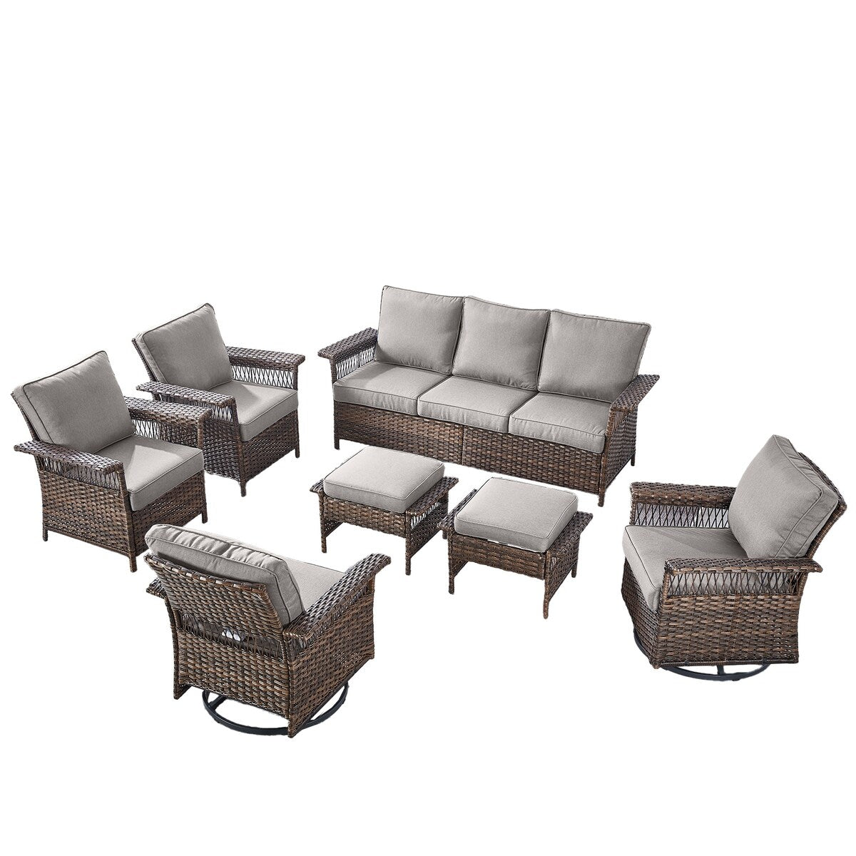 Gymojoy 7-PCS 3-Seat Sofa, 2 Swivel Chairs,2 Armchairs, 2 Ottomans