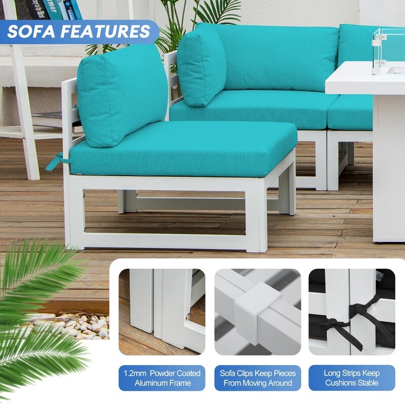 FINCATI 7 Pcs Patio Furniture Set with Firepit Table Outdoor Sectional Sofa