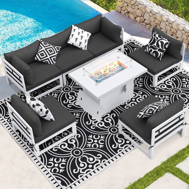 FINCATI 7 Pcs Patio Furniture Set with Firepit Table Outdoor Sectional Sofa