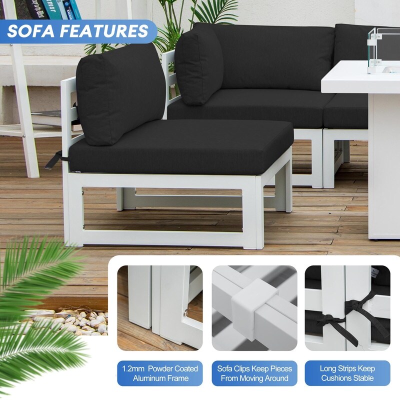 FINCATI 7 Pcs Patio Furniture Set with Firepit Table Outdoor Sectional Sofa