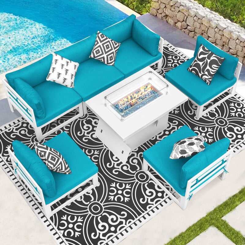 FINCATI 7 Pcs Patio Furniture Set with Firepit Table Outdoor Sectional Sofa