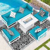 FINCATI 7 Pcs Patio Furniture Set with Firepit Table Outdoor Sectional Sofa