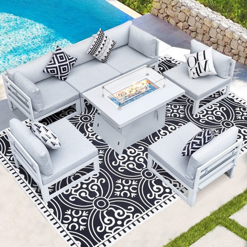 FINCATI 7 Pcs Patio Furniture Set with Firepit Table Outdoor Sectional Sofa
