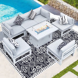 FINCATI 7 Pcs Patio Furniture Set with Firepit Table Outdoor Sectional Sofa