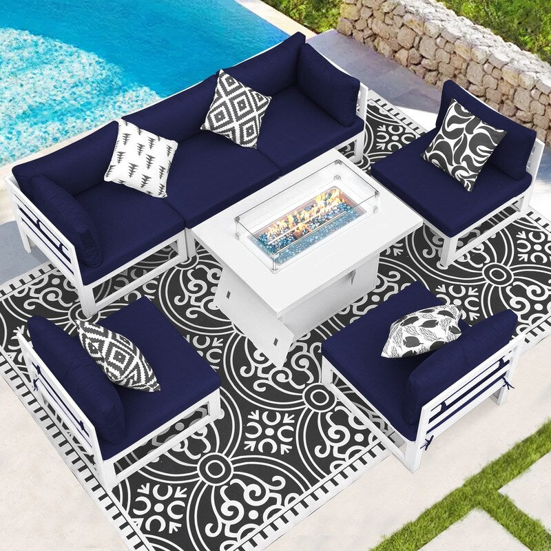 FINCATI 7 Pcs Patio Furniture Set with Firepit Table Outdoor Sectional Sofa