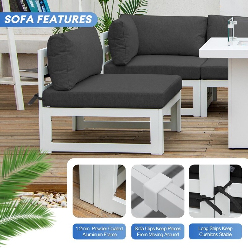FINCATI 7 Pcs Patio Furniture Set with Firepit Table Outdoor Sectional Sofa
