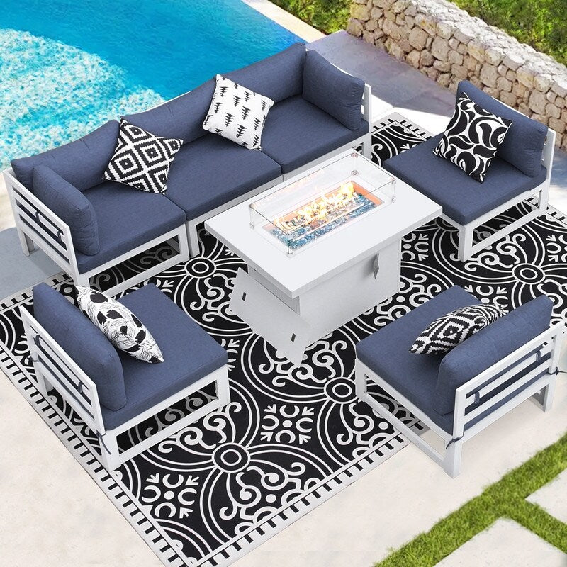 FINCATI 7 Pcs Patio Furniture Set with Firepit Table Outdoor Sectional Sofa