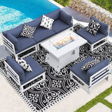 FINCATI 7 Pcs Patio Furniture Set with Firepit Table Outdoor Sectional Sofa