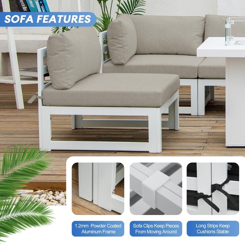 FINCATI 7 Pcs Patio Furniture Set with Firepit Table Outdoor Sectional Sofa