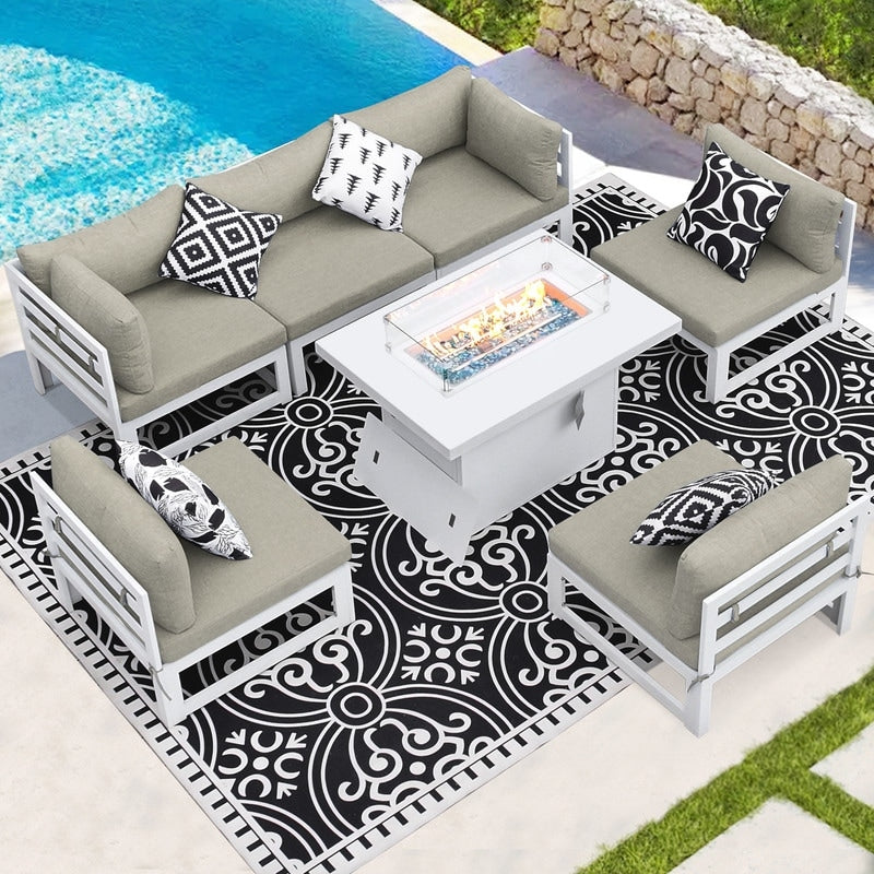 FINCATI 7 Pcs Patio Furniture Set with Firepit Table Outdoor Sectional Sofa